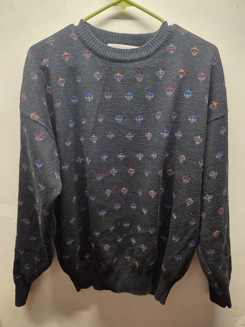 John Ashford Dark Gray Crewneck Sweater with Multicolor Dots